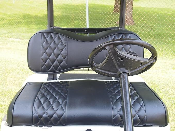 Huskey 4PCS Golf Cart Front/Rear Seat Covers for Club Car DS 2000.5 UP G&E Models Custom Two-Tone Black Diamond Stitching with Black Piping, Marine Grade Vinyl Material, Staple on Design