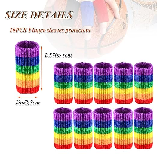 Finger Sleeves Protectors, 10Pcs Sport Finger Sleeves Elastic Thumb Brace Support for Basketball Golf Premium Fingers Sleeve for Arthritis Perfect for Relieving Pain (10pcs rainbow set)