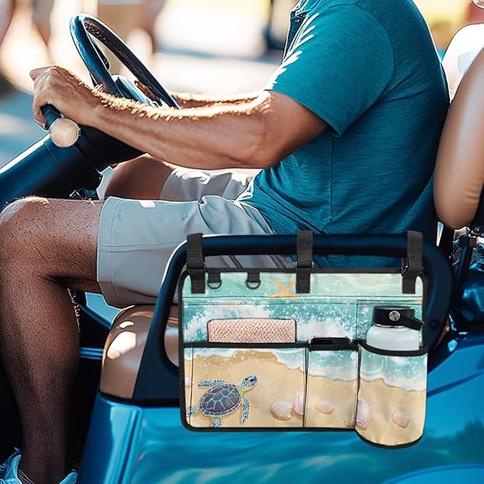 Beach Golf Cart Rear Seat Organizer Foldable Storage Bag for Club Car, Wheelchair and Walker