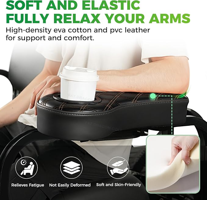 Panglong Golf Cart Armrest with Cup Holder and Phone Storage Pouch-Black or Brown, Fit Club Car EZGO Yamaha Rear Seat 1-Inch Square Tube