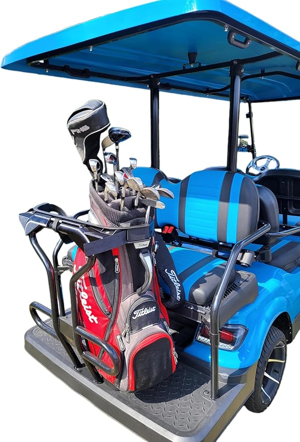 Golf Bag Holder fits on Golf Cart Rear Seat Grab Bar, for ICON OEM Round Tube Style Grab Bars, No Drilling Required