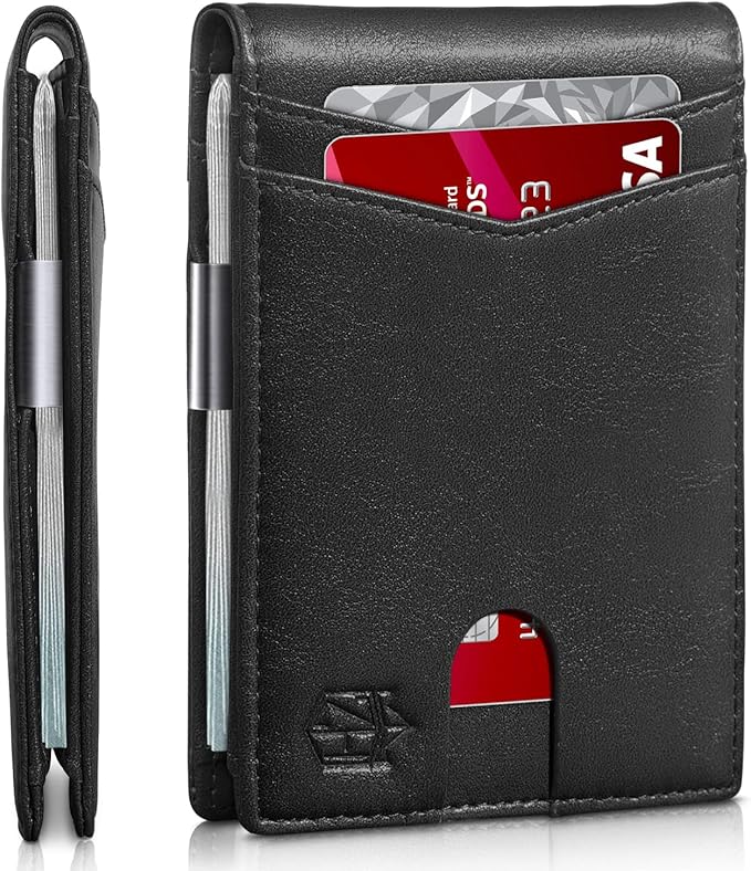 Zitahli Money Clip Wallets for Men,Slim Bifold Wallet 10-12 Cards, Mens Leather Wallet with ID Window,RFID Blocking Thin Minimalist Credit Card Holder,Gifts for Him