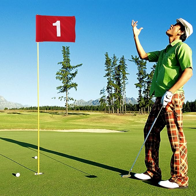 TOBWOLF 4PCS 15x22cm / 5.9x8.7in Golf Flags with Tube Inserted, Portable 420D Nylon Putting Green Golf Flag, Practice Golf Target Flag Training Numbered Putting Golf Pin Flag for Yard Indoor Outdoor