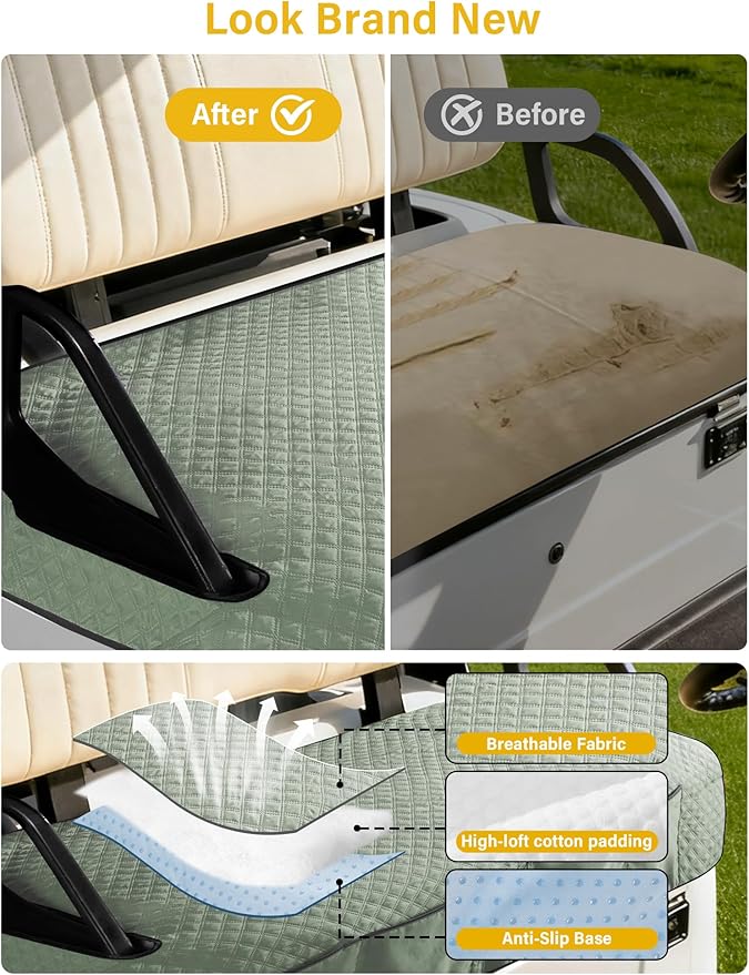 Golf Cart Seat Covers,Golf Cart Seat Towel Blanket with 4 Front Pockets & Nonskid Bottom Fits for Club Car and More 2 Person Seats Golf Carts (Silver Green, Club Car)