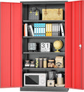 INTERGREAT Metal Storage Cabinet with Doors, 72" Locking Steel Storage Cabinet with Shelves, Tall Metal Cabinet Lockable Steel Cabinets for Home Office, Garage,(Black+Red)