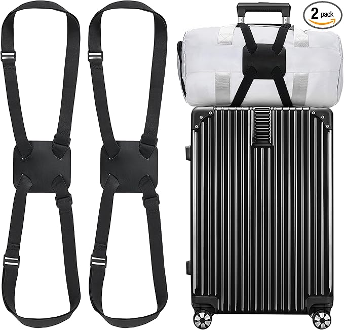 Chelmon 2 Pack Luggage Straps, Ajustable Elastic Bungee Belt for Suitcases, Add Extra Bag Easy and Securely for Travel