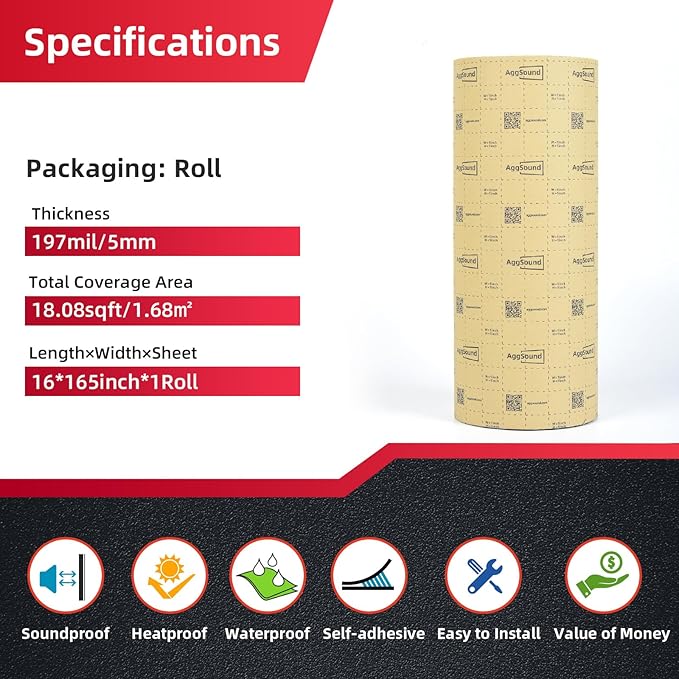 197mil 18sqft Sound Deadening Mat, Heat Shield Automotive Carpet Car Insulation Foam Board Sound Dampening, Aluminum Foil Finish Noise Insulation and Vibration Dampening Material