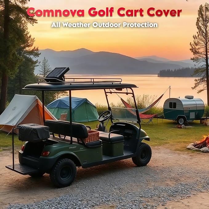Comnova Golf Cart Cover 4 Passenger - 600D Waterproof Golf Carts Enclosure with Zipper, Windproof & UV Resistant, Outdoor Golf Cart Cover Universal Fit EZGO, Club Car, Yamaha up to 112"L x 48"W x 66"H