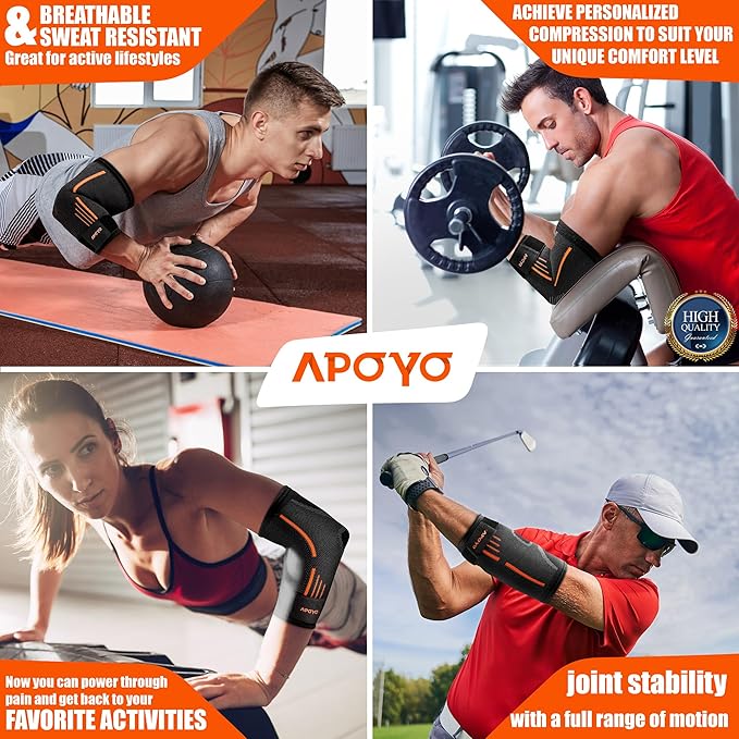 APOYO Elbow Brace for Tendonitis and Tennis Elbow, (Pair) Compression Sleeve for Arthritis, Workouts, Reduce Joint Pain During Fitness Activity (Large)