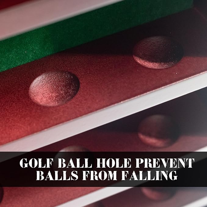 25 Golf Ball Display Case Wall Mounted -Mahogany Golf Ball Holder with Green Velvet Backing, Anti-Fall Slots, No Assembly Needed for Golf Souvenirs & Collectibles