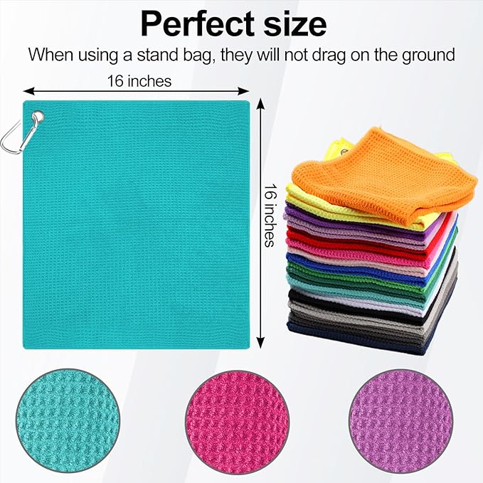 3 Pack 16" X 16" Golf Towels with Carabiner Clip, Super Absorbent Microfiber, Waffle-Pattern, Romantic Pink