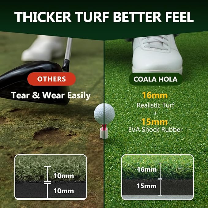 Golf Hitting Mats 31mm&55mm, 5x4ft/5x5ft Golf Mat Practice Outdoor & Indoor, Golf Practice Mat with 9 Tees, Heavy Duty Artificial Dual Turf Matt for Training Chipping Driving Swing Backyard Simulator
