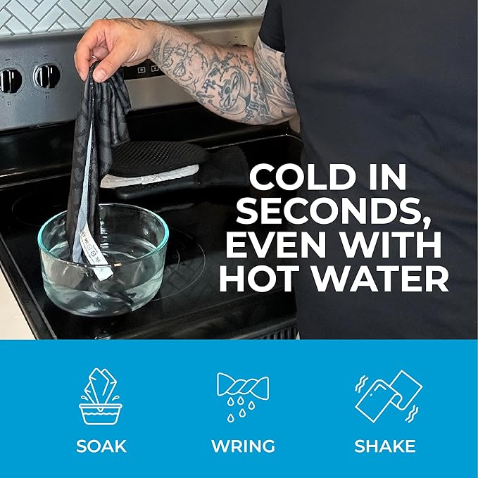 SHAKEitCOOL Extended Size Cooling Towel – Be Cool in Style - Heat Relief, Soft, Lightweight, Sun Protection, Easy Clean - Perfect for Biking, Hiking, Running, Yoga, Golf, Gardening - Green Camo M