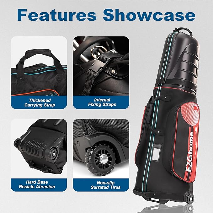 Golf Travel Bags for Airlines with Hard Case Top & Wheels, Hard Shell Top Protect Golf Club, 1680D Heavy Duty Oxford, Wide-Mouth Effortless Packing, Lightweight