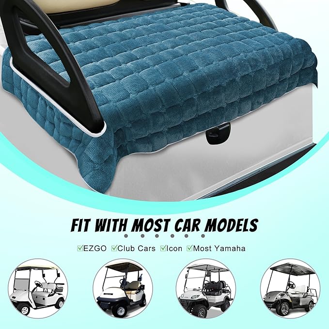 YOKYHOM Golf Cart Seat Covers, Supreme Comfort Golf Cart Seat Towel Blanket, Heavyweight Deep-Pile, Fits EZGO, Yamaha, Club Car and More 2-Seat Carts, 50"x 27.5", Dark Blue