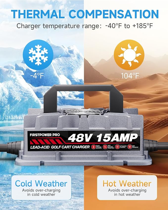 Club Car Charger, 48V 15A Golf Cart Charger, Golf Cart Battery Charger with 3-Pin Round Plug, 4-6H Fast Full Charge Trickle Charge, Lead Acid Battery Charger - IP67 Waterproof with Fan Design