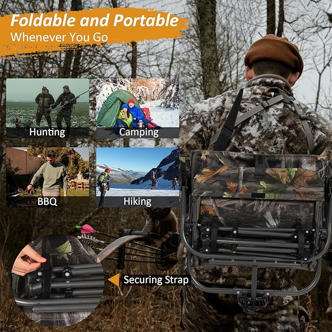 REDCAMP 360° Swivel Heated Hunting Chairs for Ground Blinds, Portable Folding Camo Camping Chairs for Adults Hunting Seats with Hard Arms for Fishing Camping(No Power Bank)