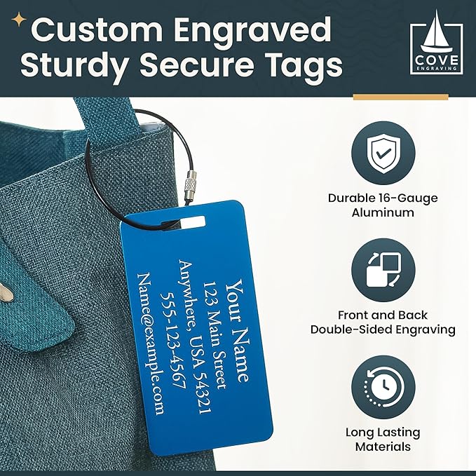 Two Custom Engraved Aluminum Luggage Tags (Black)