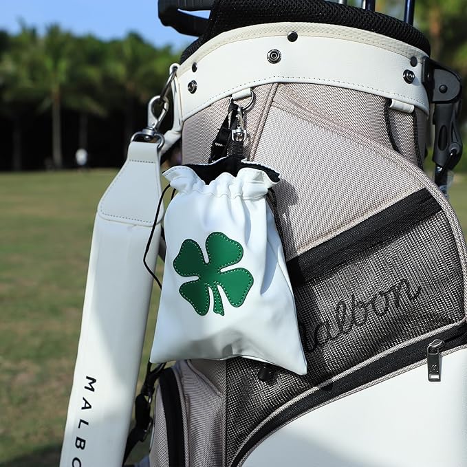 Golf Valuables Pouch,Golf Bag Pouch with Drawstrings Leather Tee Pouchs Bag for Men Women