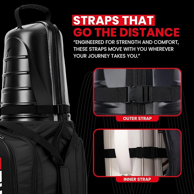 Plus 8 Hard Case Top Golf Travel Bag for Airlines -Waterproof 1680D fabric, Durable & Lightweight Golf Bag with Wheels & TSA Lock for Men & Women -Airplane Luggage Protector for Golf Clubs & Equipment