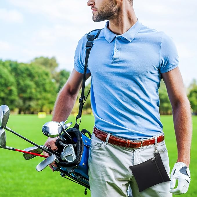 Shappy 3 Pcs Golf Tee Bag 6.7 x 5.5 Inch Golf Ball Bag Pouch Utility Tee Holder with Zipper Metal Lobster Claw Clip Valuables Gift Accessory Pouch for Men Women