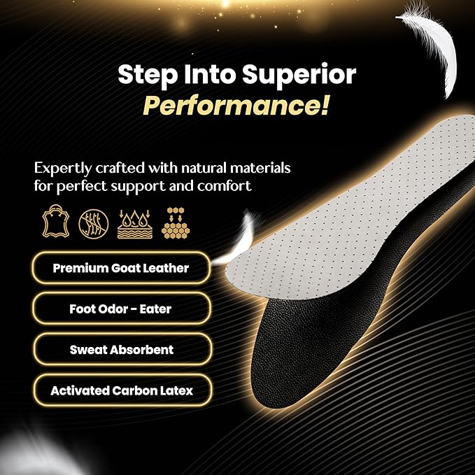 HANDARTE Premium Leather Shoe Insoles | Thin Shoe Inserts for Men/Women | Dress Shoe Insoles - Durable - 100% Natural Goatskin & Anti Sweat - Suitable for No-Socks (US W8.5/M7 | EU40)