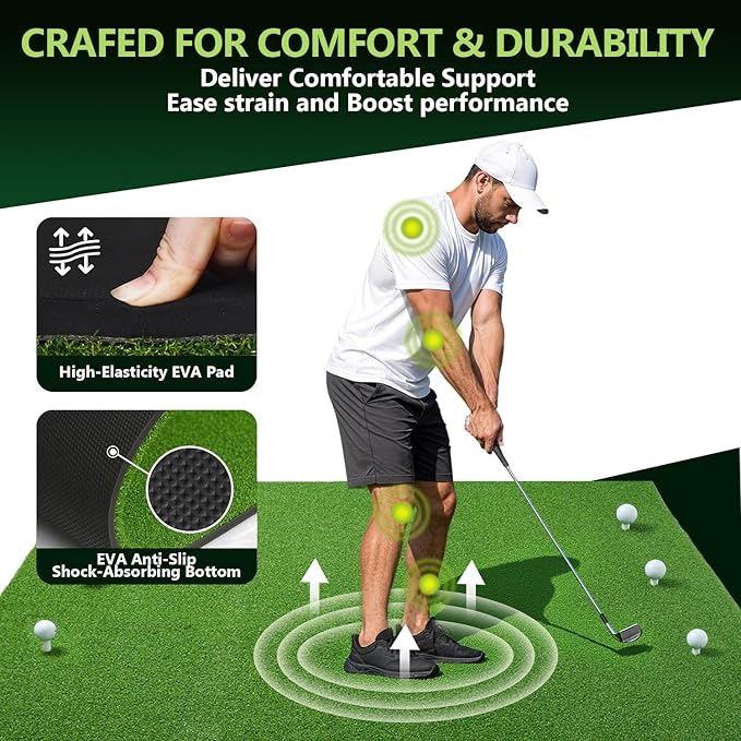 31mm Golf Mats Practice Outdoor & Indoor, 5x4ft/5x5ft Golf Hitting Mat with 9 Tees, Heavy Duty Artificial Turf Matt for Backyard Garage Simulator Training Chipping Driving Swing