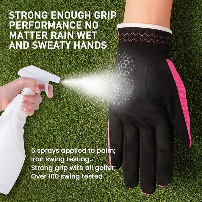 FINGER TEN Womens Golf Glove Right Handed Golfer Left Hand Rain Grip Hot Wet All Weather Value 2 Pack, Golf Gloves Breathable Flexible for Ladies Women