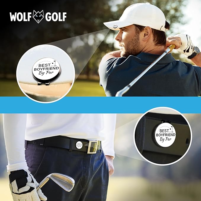 Wolf Golf Towels Golf Ball Marker Hat Clip Gift Set | Best Husband by Par or Best Boyfriend by Par | | 1 Magnetic Clip + 3 Ball Markers | Golf Accessories for Men