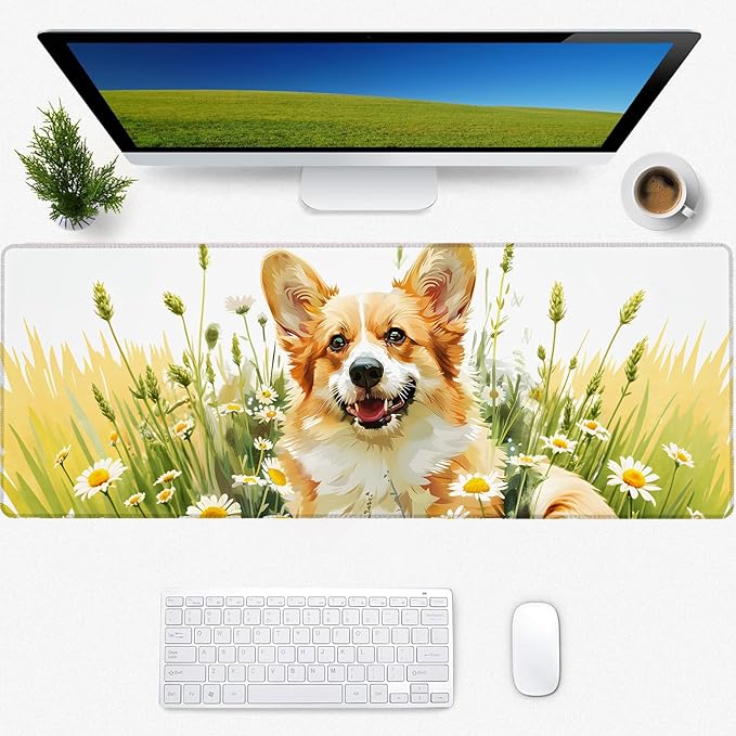 Cute Corgi Gaming Mouse Pad, Desk Mat, Non-Slip Rubber Base Cool Aesthetic MousePads for Computer Laptop Keyboard Office School Home Desktop Accessories Decor 31.5" x 11.8"