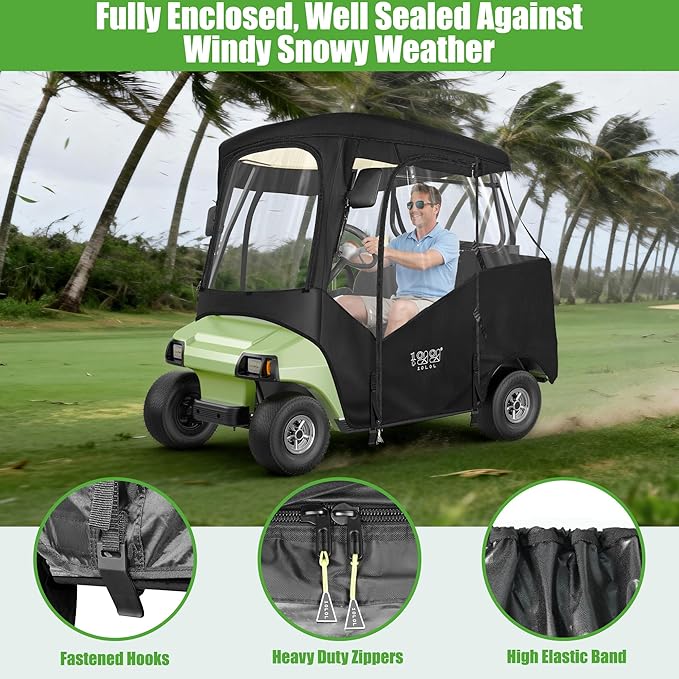 10L0L Golf Cart Driving Enclosure for 2 Passenger Club Car DS & Precedent, Waterproof Windproof Oxford Cloth 4-Sided Full Protection Club Car Rain Cover Weather Enclosure (Black/Transparent)