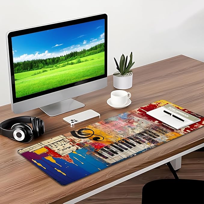 Music Piano Gaming Mouse Pad, Desk Mat, Non-Slip Rubber Base Cool Aesthetic MousePads for Computer Laptop Keyboard Office School Home Desktop Accessories Decor 31.5" x 11.8"