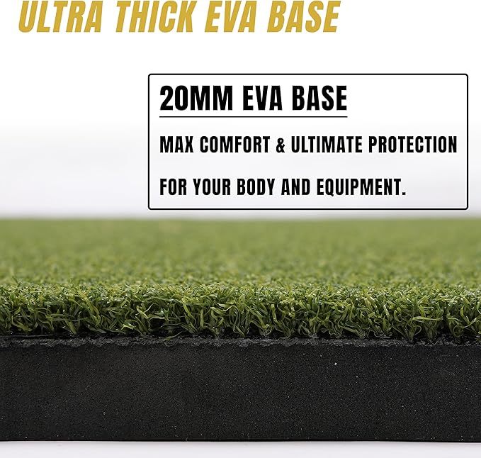 6x4ft Extra Large Tri-Turf & 5x4ft Ultra Thick 20mm Base Premium Golf Mat | Golf Mats Practice Outdoor, Indoor, or with Simulator/Net | Durable Turf Golf Hitting Mat with Tees