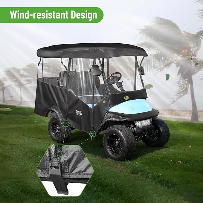 10L0L 4 Passenger Golf Cart Enclosure - 86" Roof Fit, Universal Golf Cart Cover for Yamaha Club Car EZGO,Waterproof 600D Rain Cover,Transparent Tail Light Panel,Foldable Door,4-Sided Clear Windows