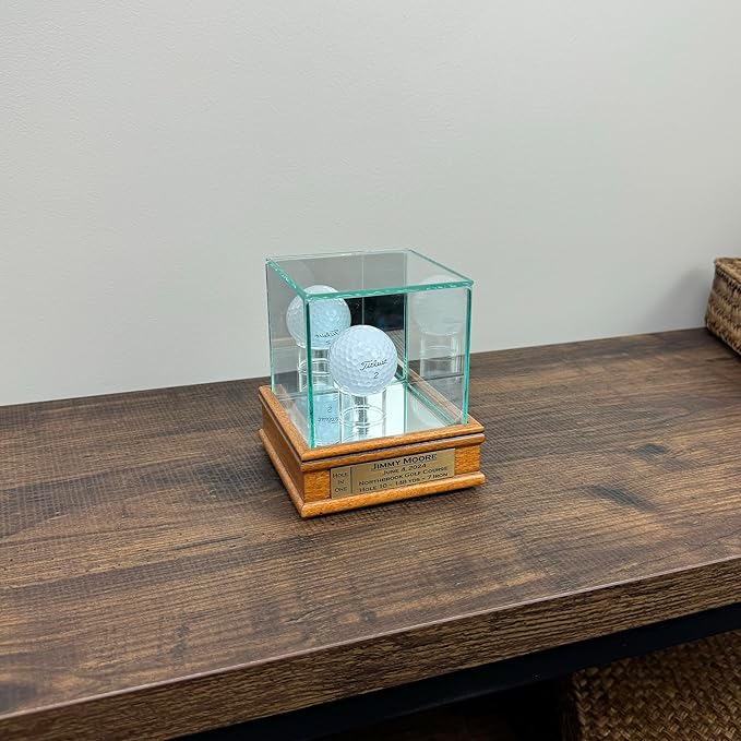 Golf Ball Hole-in-One Display Case with 1 1/2" Sport Moulding | Real Glass Display for Your Hole in One Golf Ball | Add Custom Personalization | Hole in One Golf Ball Display Case