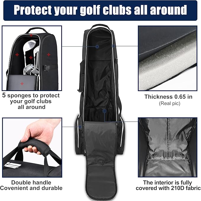 Partage Golf Travel Bag with Wheels,Golf Travel Case for Airlines -Black