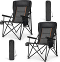 HIGH POINT SPORTS Oversized Folding Camping Chairs for Adults, High Backrest Heavy Duty Lawn Chairs Support 500 LBS Portable Collapsible Camp Chairs with Cup Holders,Side Pocket, 2 Pack, Black