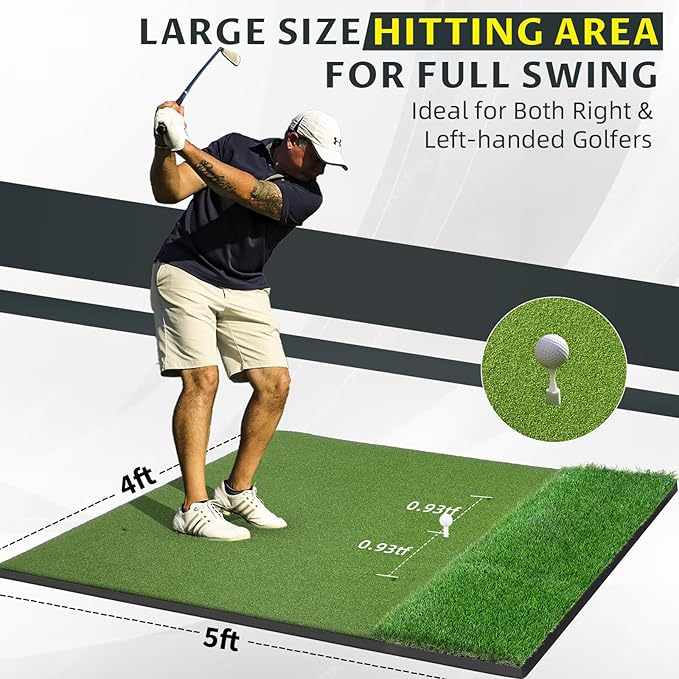 Bltend Dual Turf Golf Mat 31mm: 5x5ft/5x4ft Heavy-Duty Golf Hitting Mats Practice Outdoor/Indoor, Elite Dense Artificial Turf Matt Training Aid for Garage/Simulators/Driving Range/Backyard