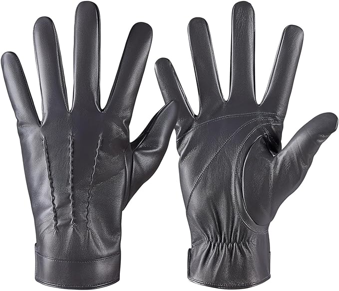 Winter Leather Gloves for Men,Touchscreen Snow Driving Gloves with Cashmere Lining for Motorcycle Driving Riding…