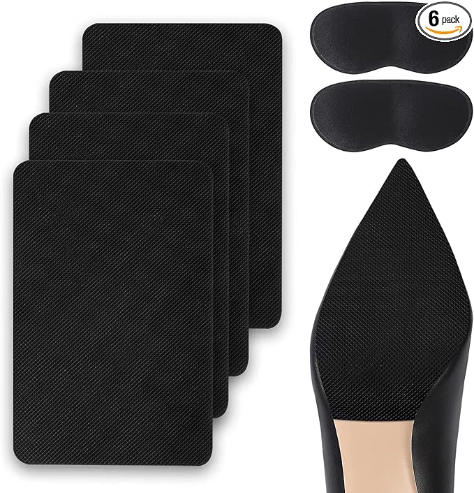 Shoe Sole Protector, Non-Slip Pads Grips, Sticker for Bottom of Shoes (2 Pair Black + 1 Pair Heel Liner, 6.0"4.0")