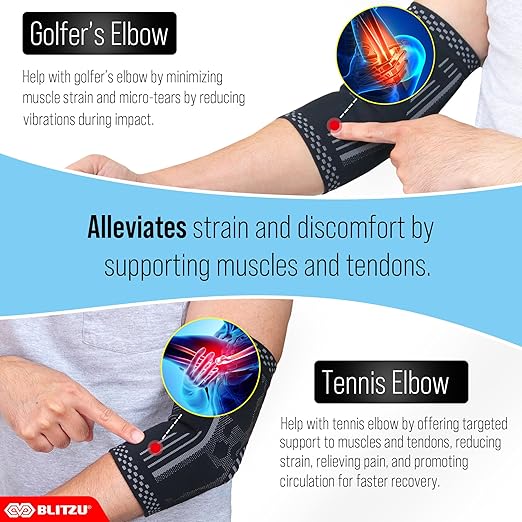 BLITZU Elbow Compression Sleeve for Tendonitis 2 Pack, Tennis Elbow Brace Support for Men and Women Golfers Elbow Pain Relief, Arthritis, Bursitis, Arm Brace for Workout, Weightlifting White XL