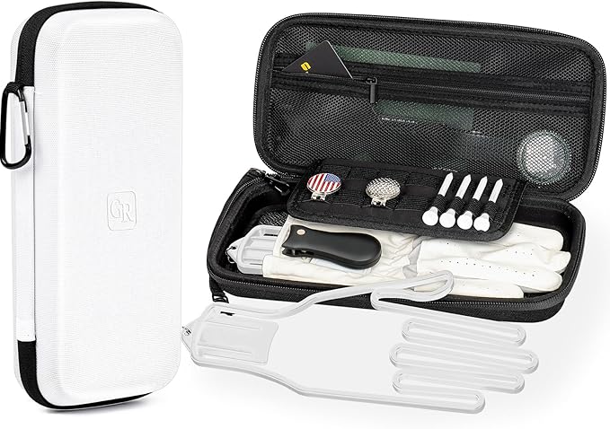 Odor-Absorbing Golf Glove Holder Case for Men Women with Glove Shaper - Fits Golf Club Bag, Golf Organizer Storage for Phone, Tees, Divot Tool, Ball Markers, Golf Gifts for Men Women