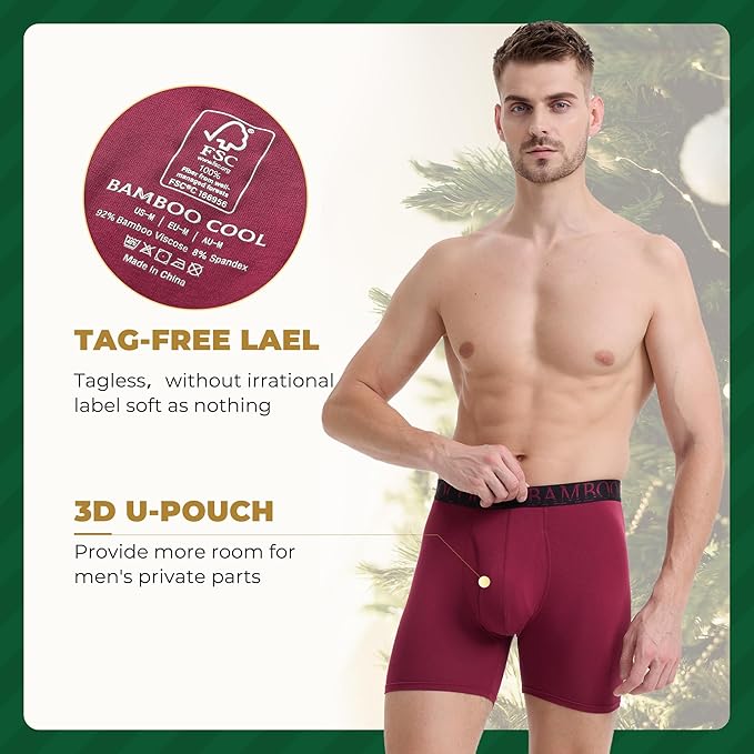 BAMBOO COOL Men's Ultra ComfortSoft Underwear, Moisture Wicking & Breathable No Ride Up Boxer Briefs with Fly, Multipack