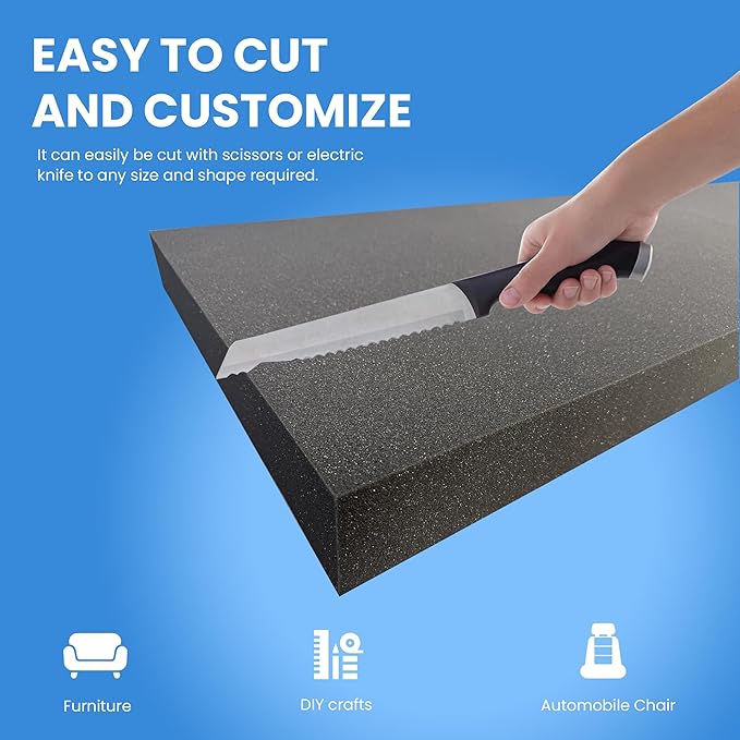 QOMFY 3" Height x 18" Width x 24" Length Charcoal Upholstery Foam Sheet | Made in USA | Multi-Purpose Foam for Upholstery, DIY, Packaging & Acoustic Projects