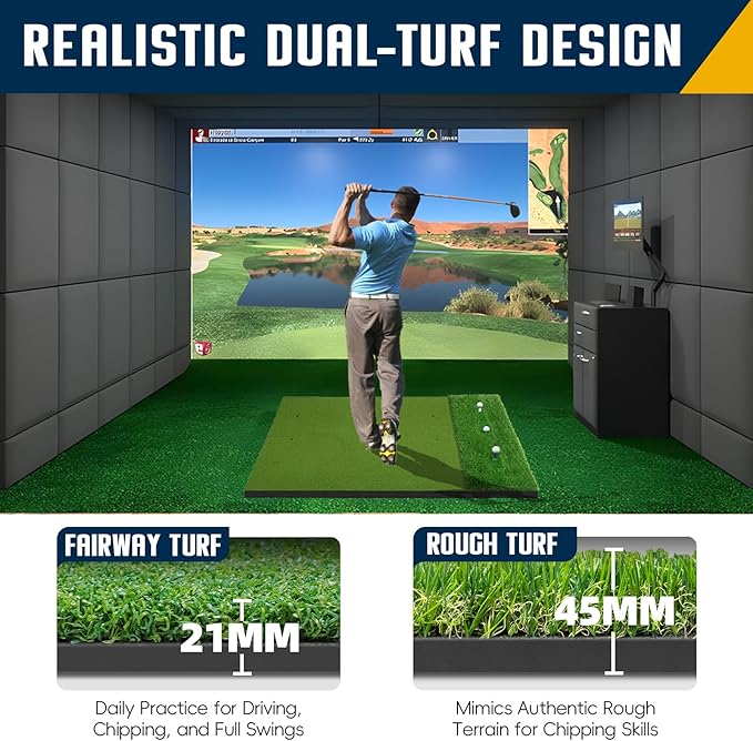 Dual-Turf Golf Mat 36mm: 5x4ft/5x5ft Extra Thick Golf Hitting Mats Practice Outdoor Indoor, High-Density Artificial Hitting Training Matt for Garage Simulator Chipping Driving Swing