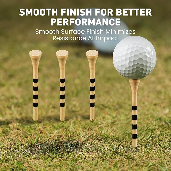 FINGER TEN Golf Tees Wood 3 1/4 2 3/4 Inch Value 50/120 Count, Durable Tees with Bright Colored Stripes for Consistent Height, 70mm 83mm Long Tees Ideal for Golfers