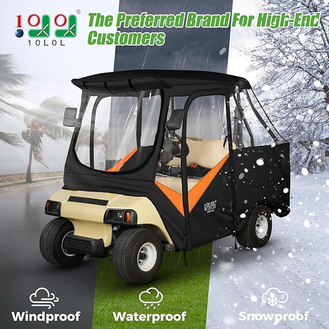 10L0L 4 Passenger Golf Cart Enclosure for Club Car DS Short Roof, 600D Waterproof Golf Cart Rain Cover, Heavy Duty Driving Enclosure, Snowproof Windproof, with Clear PVC Windows & Tail Light Panel