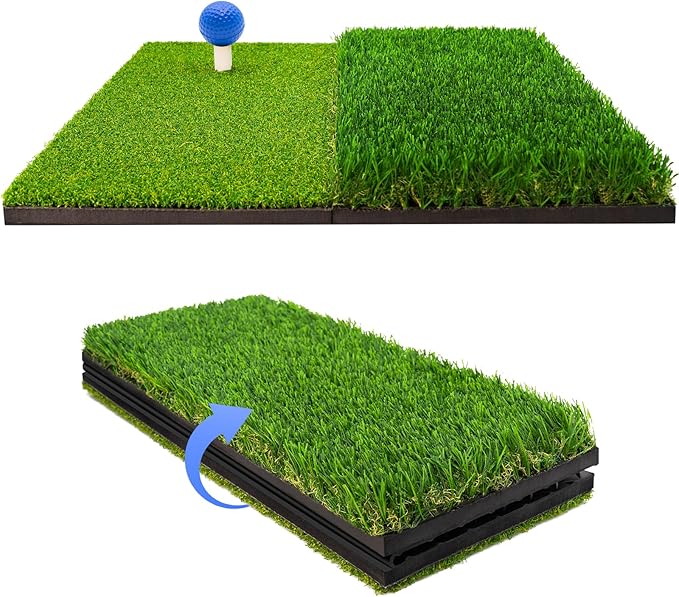 Foldable Golf Hitting Mat Dual-Turf Golf Practice Mat Portable Design Fairway and Rough Grass Surfaces Ideal for Backyard Office and Travel Swing & Chipping Practice