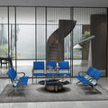 Kinfant Blue 9-Seat Waiting Room Chairs with Arms – Heavy-Duty Steel Frame PU Leather Back & Cushioned Seat, Ergonomic Office Reception Guest Chair for Lobby, Clinic, Airport