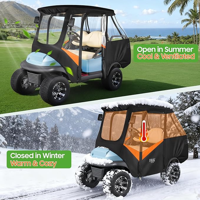 10L0L Golf Cart 4 Passenger Enclosure for Club Car Precedent Short Roof 57.5" Deluxe 600D Golf Cart Heavy Duty Rain Cover with 4 Zipped Doors Clear PVC Windows (Latest Improved Version)